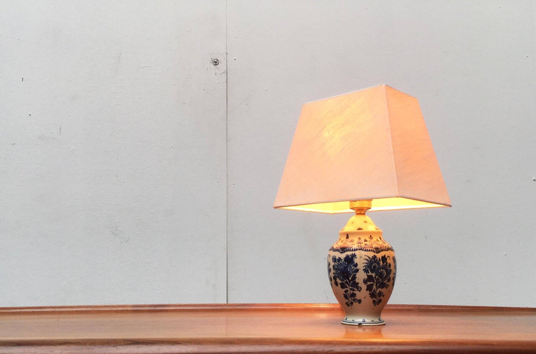 Vintage Dutch Delft blue table lamp by Zenith, Gouda