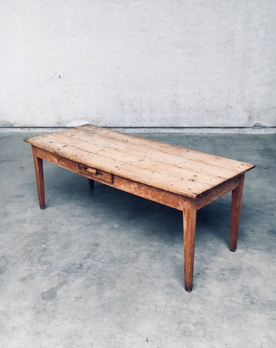 French Country Design Pine Dining Table with Drawer, France, 1930s