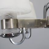 Art Deco nickel chandelier with textured glass, Czechoslovakia, 1930s