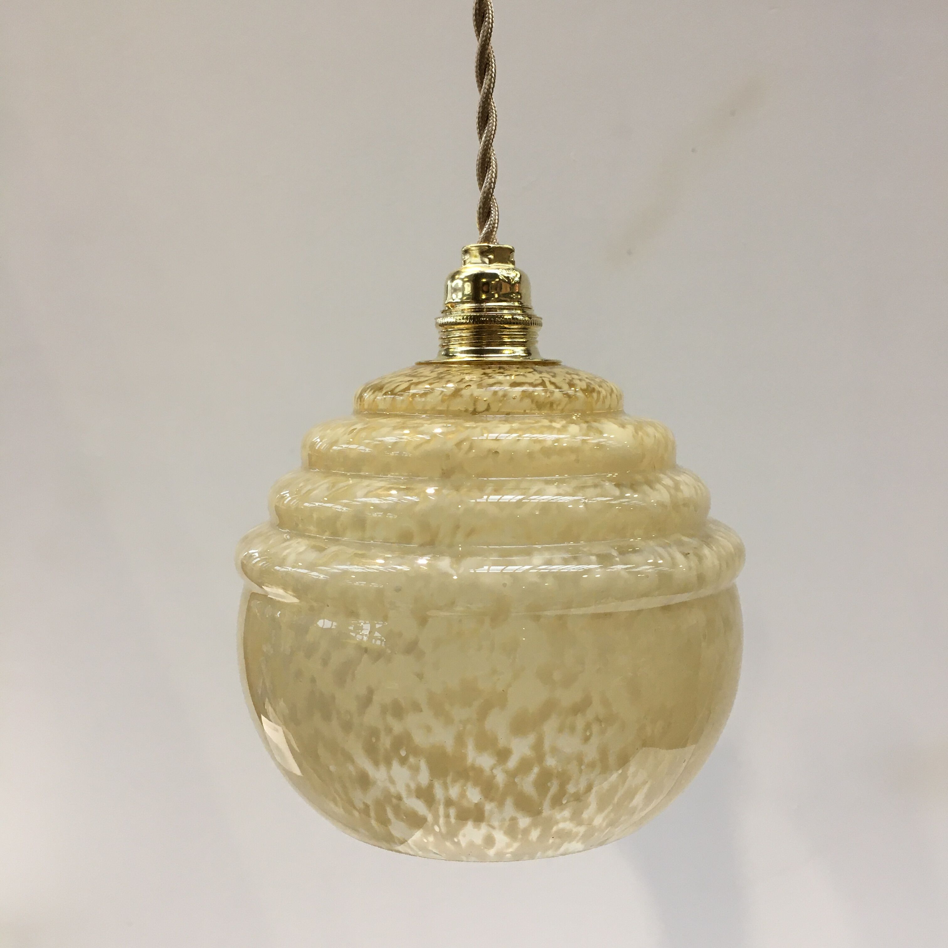 Art deco pendant lamp in yellow Clichy glass