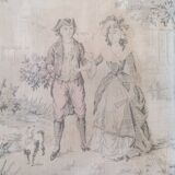 Antique tapestries framed in repoussé brass.