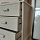 Vintage cane chest of drawers with 3 drawers - white patinated wood - seaside spirit