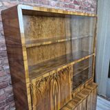 Restored Mid-Century Flame Walnut Highboard with Bar Cabinet - 1960s