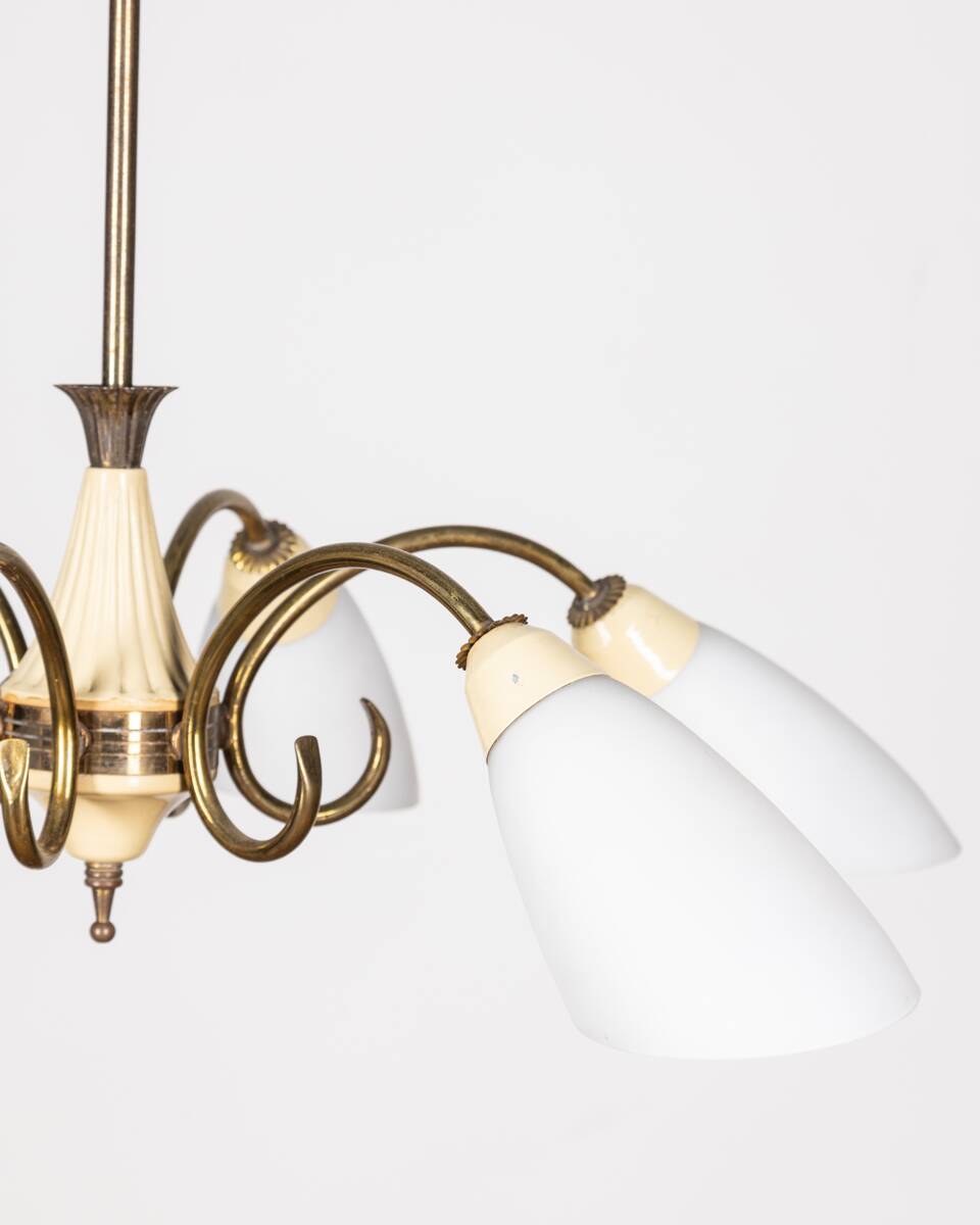 VINTAGE 50'S CHANDELIER IN GLASS AND BRASS ITALIAN DESIGN