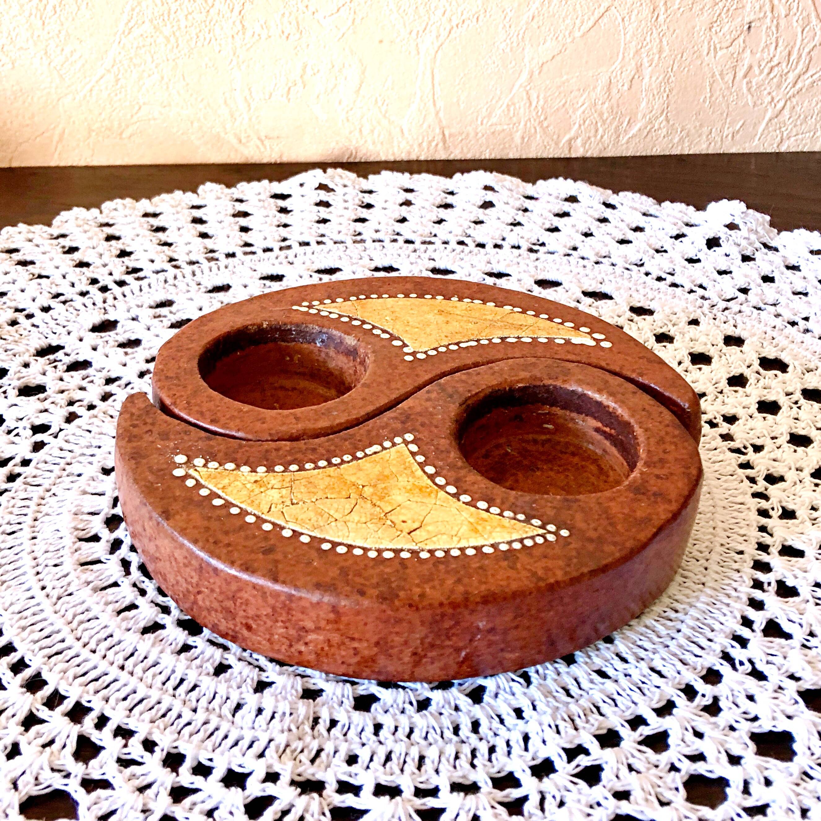 Double tealight candle holder YIN -YANG terracotta handmade decor Indonesia