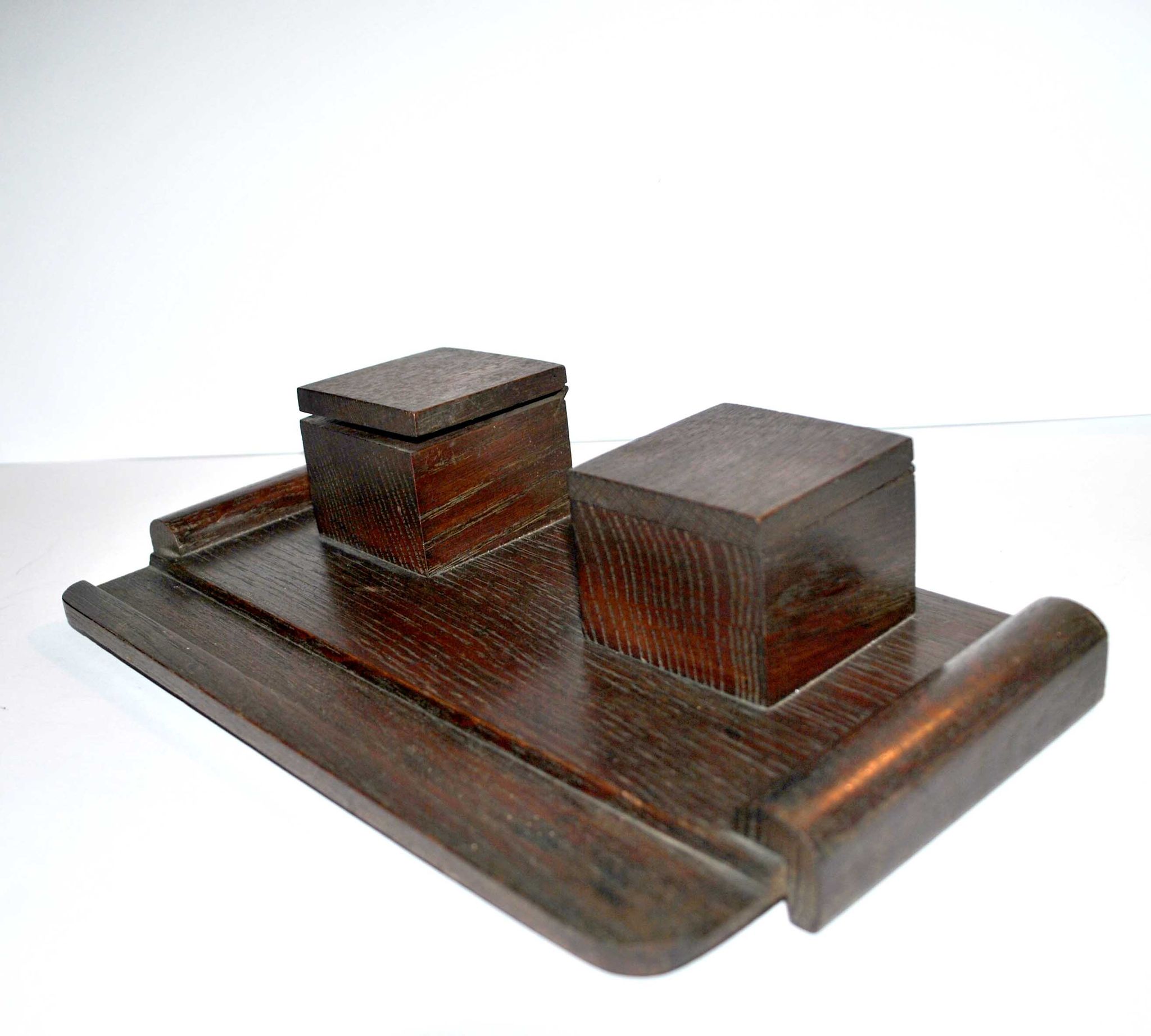 Office kit art deco inkwell and wooden letter holder macassar way 1930-1940
