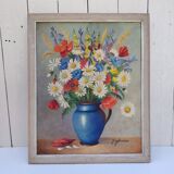 Oil on canvas still life Wild Flowers Géofournier