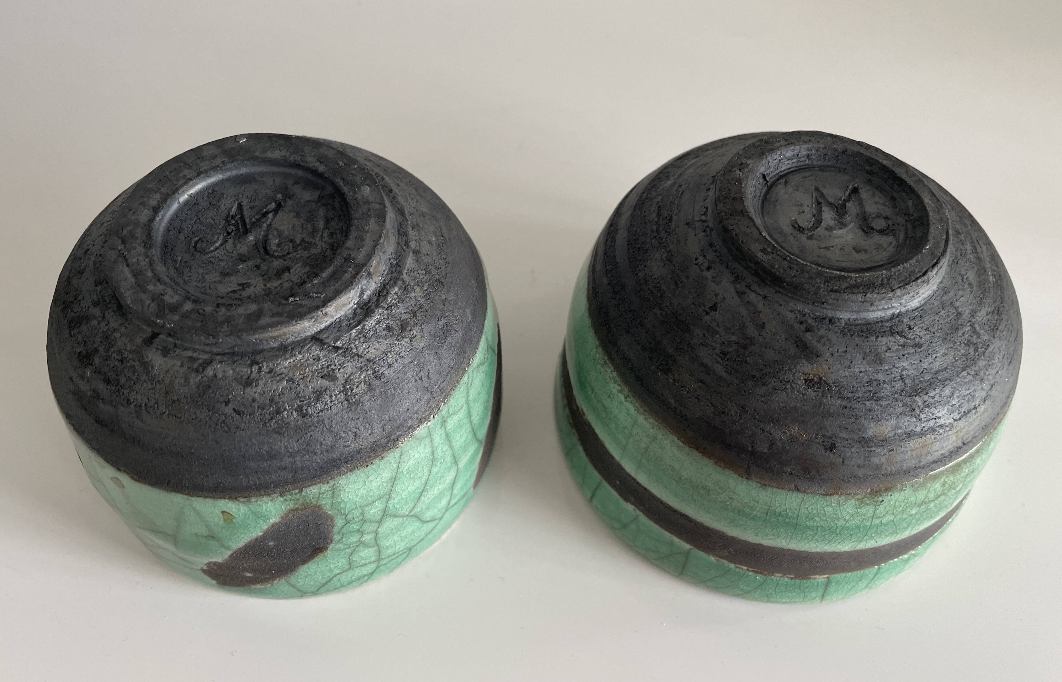 Pair of raku tea bowls, handmade ceramics