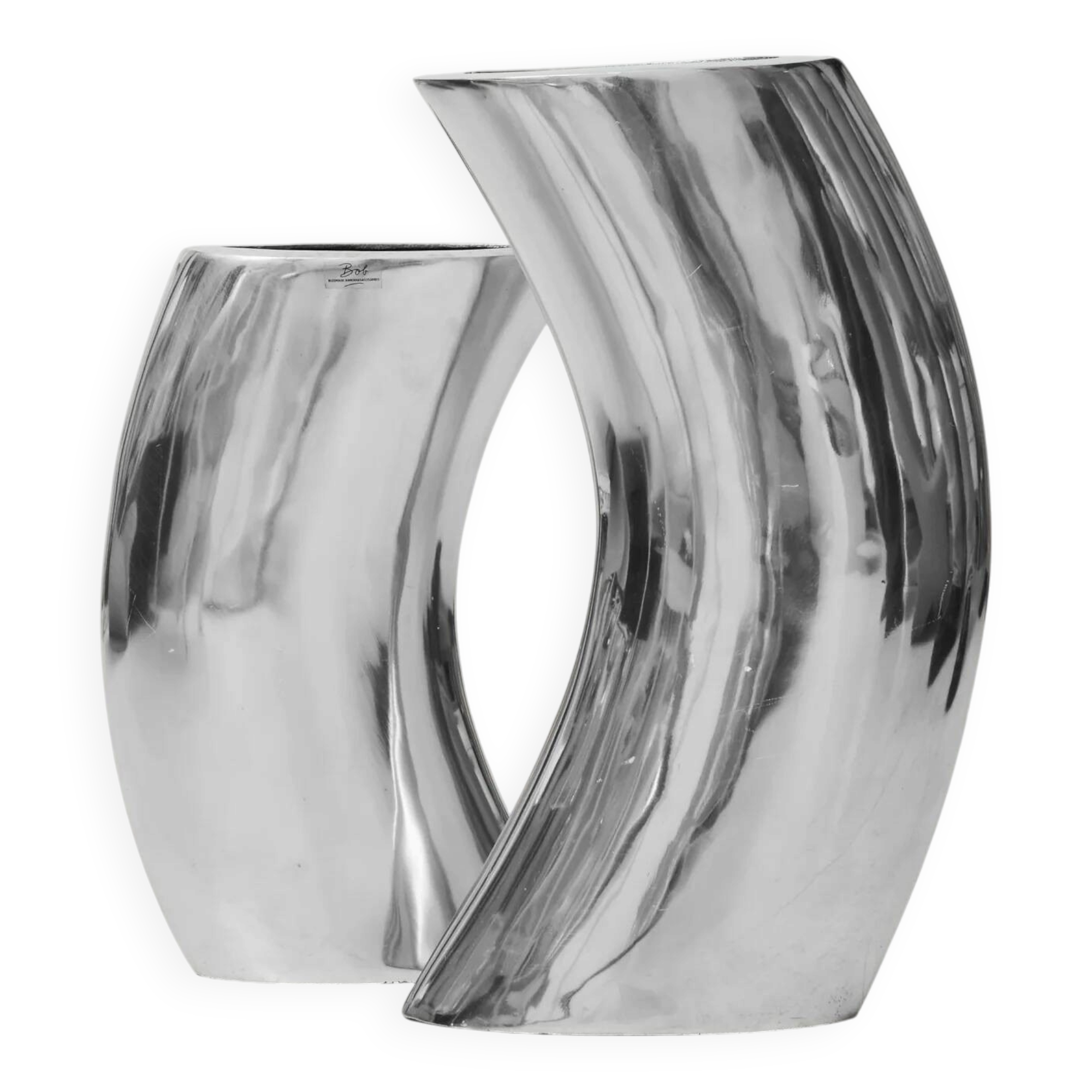 Pair of curved vases, aluminium cast, BOB, 1970-1980