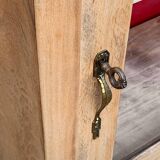 Vintage glass-fronted cabinet, raw wood, 1950s