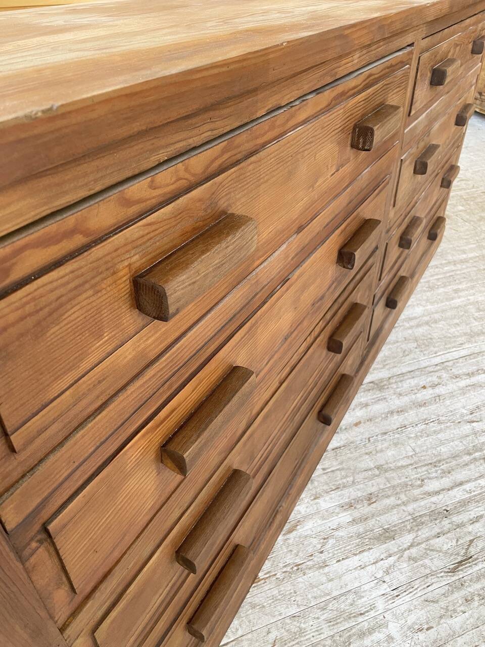 50s pitch pine haberdashery cabinet