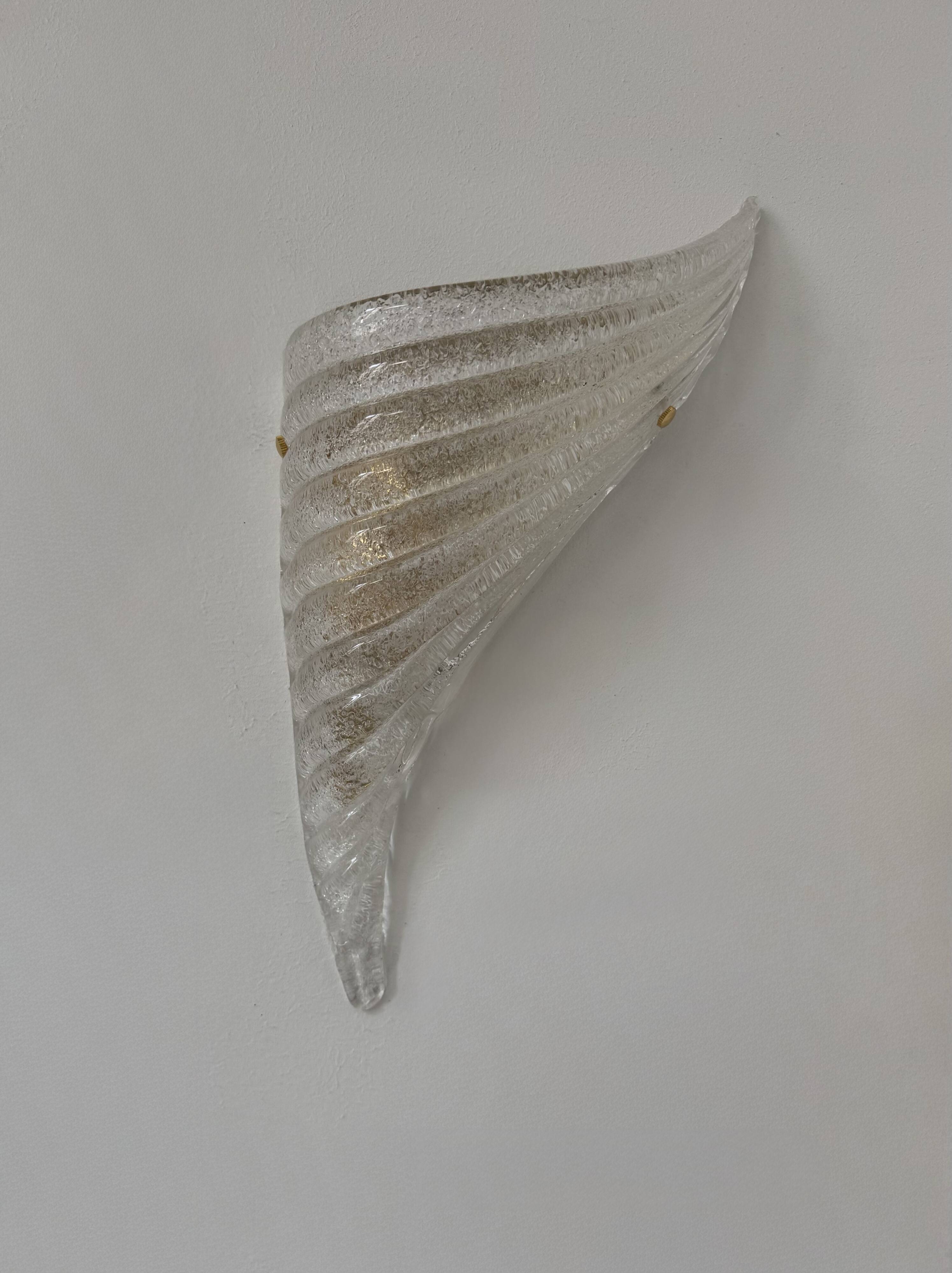 Paire d'appliques vintage moulé pressé, verre de Murano, Italie, 1980