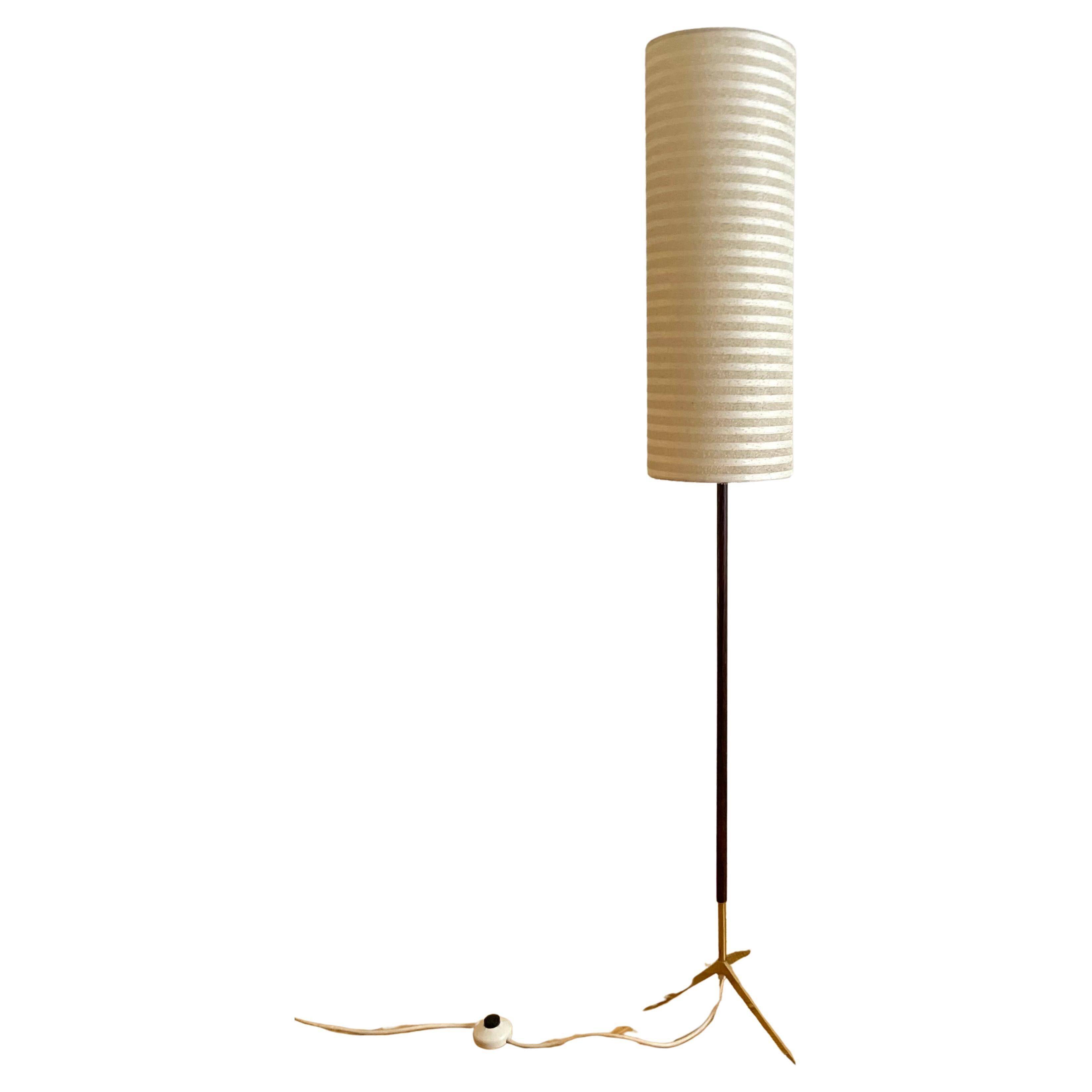 French Teak and Brass Floor Lamp