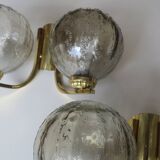 Paire d'appliques vintage doubles en laiton et verre, 1970