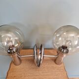Pair of vintage wall lights in chromed metal and smoked glass, 70s