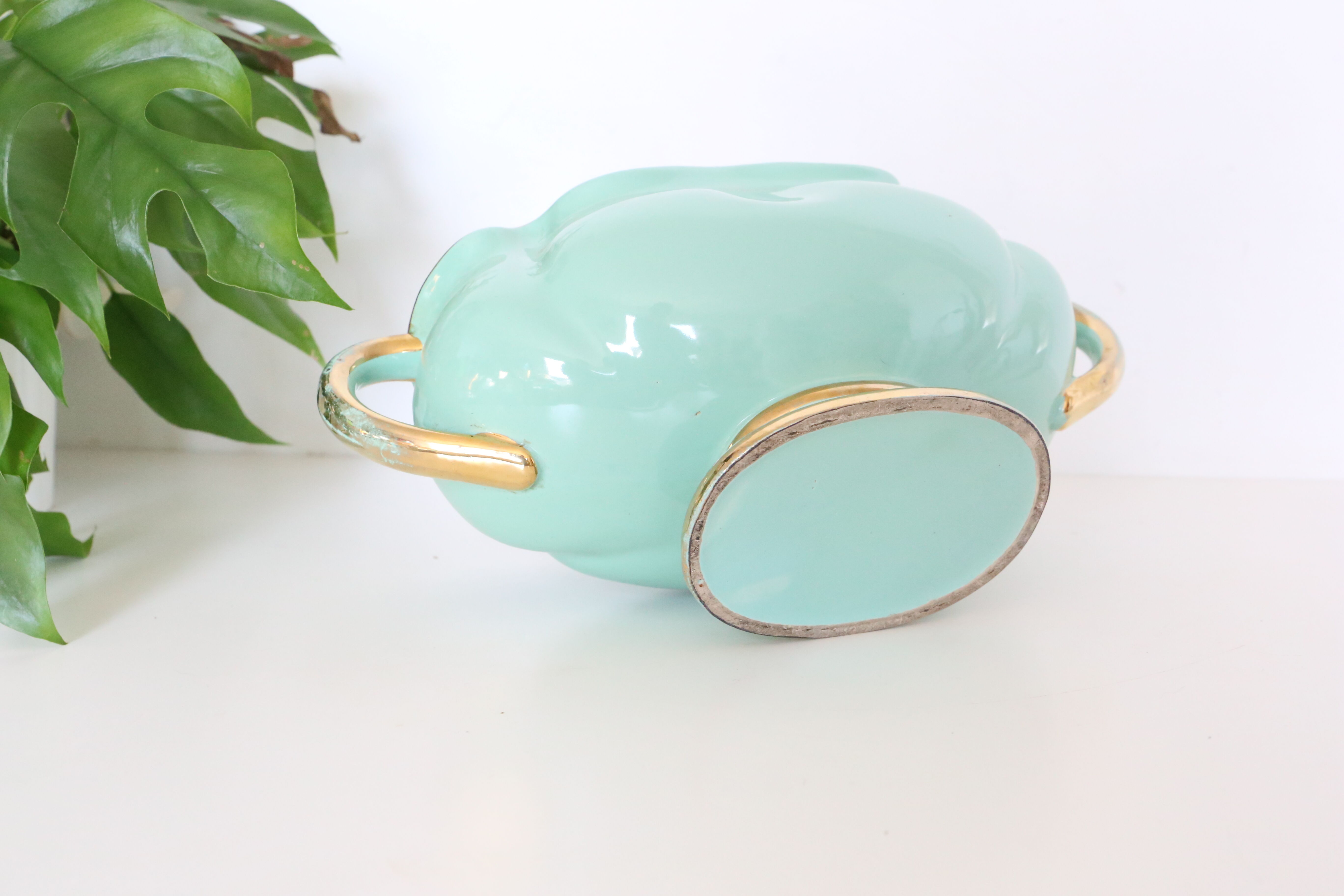 Ceramic planter, mint green, France / Vintage French