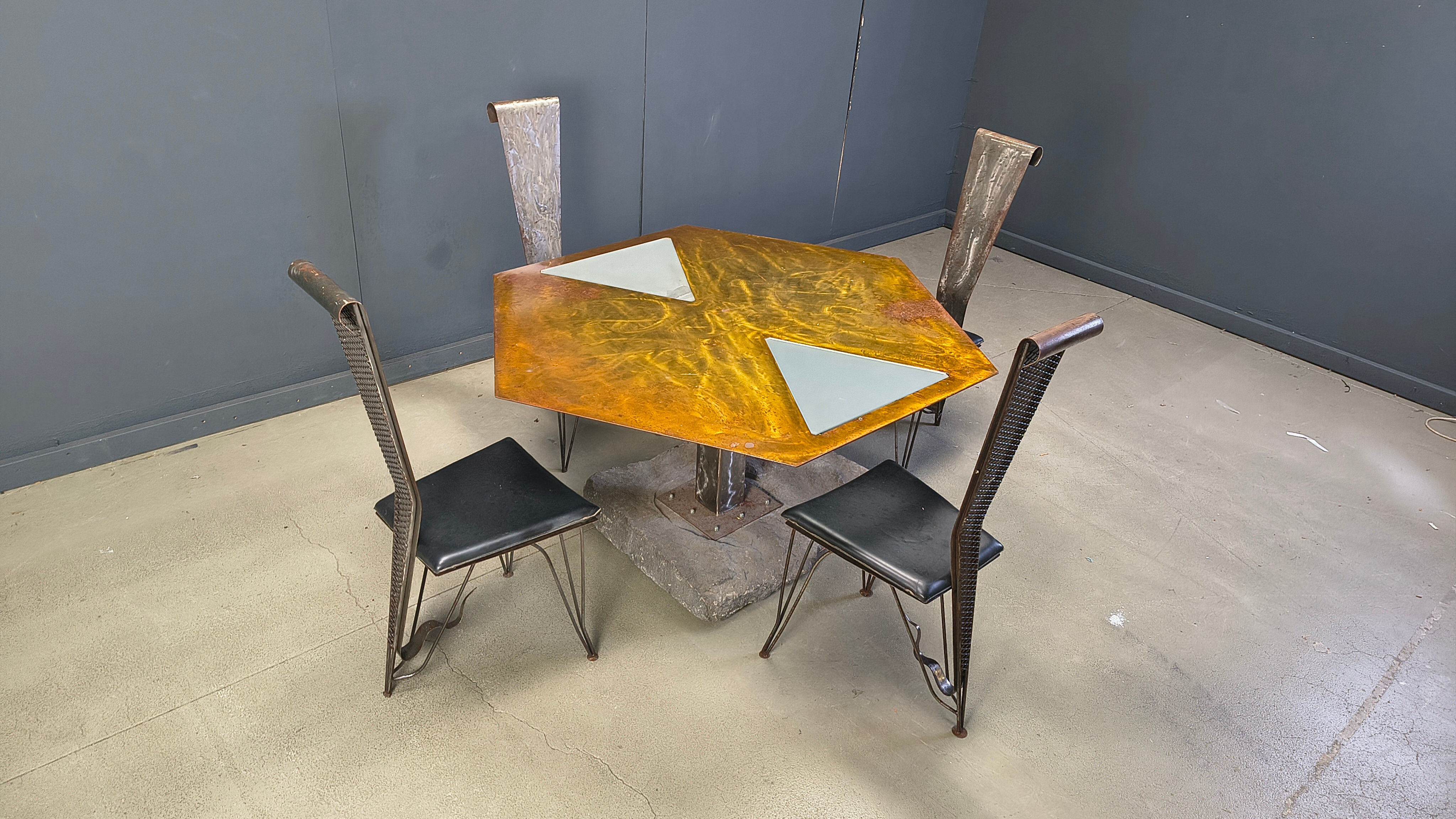 Hand crafted steel and stone dining set, 1970s