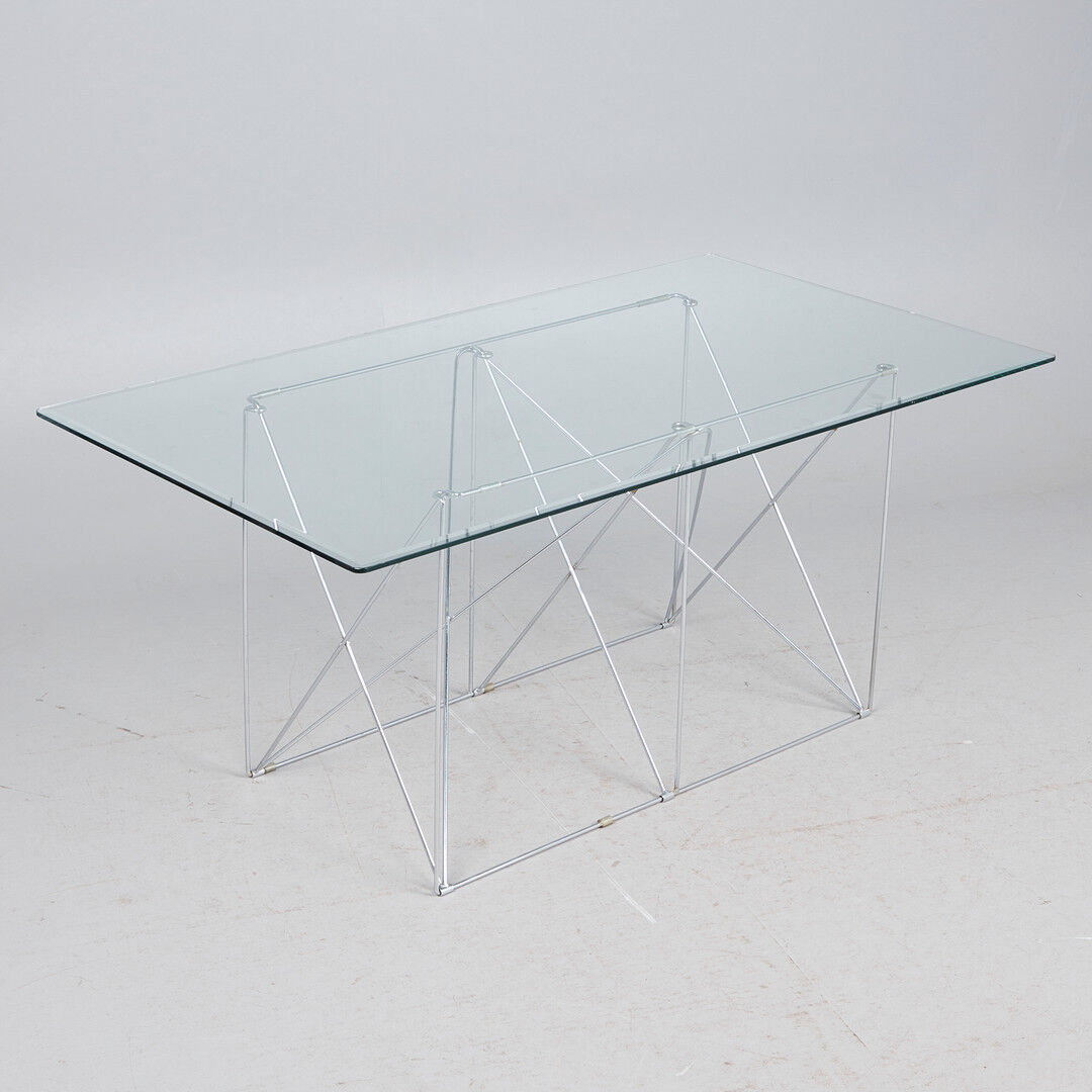 Max Sauze dining table in chrome steel wire and glass 1970s France