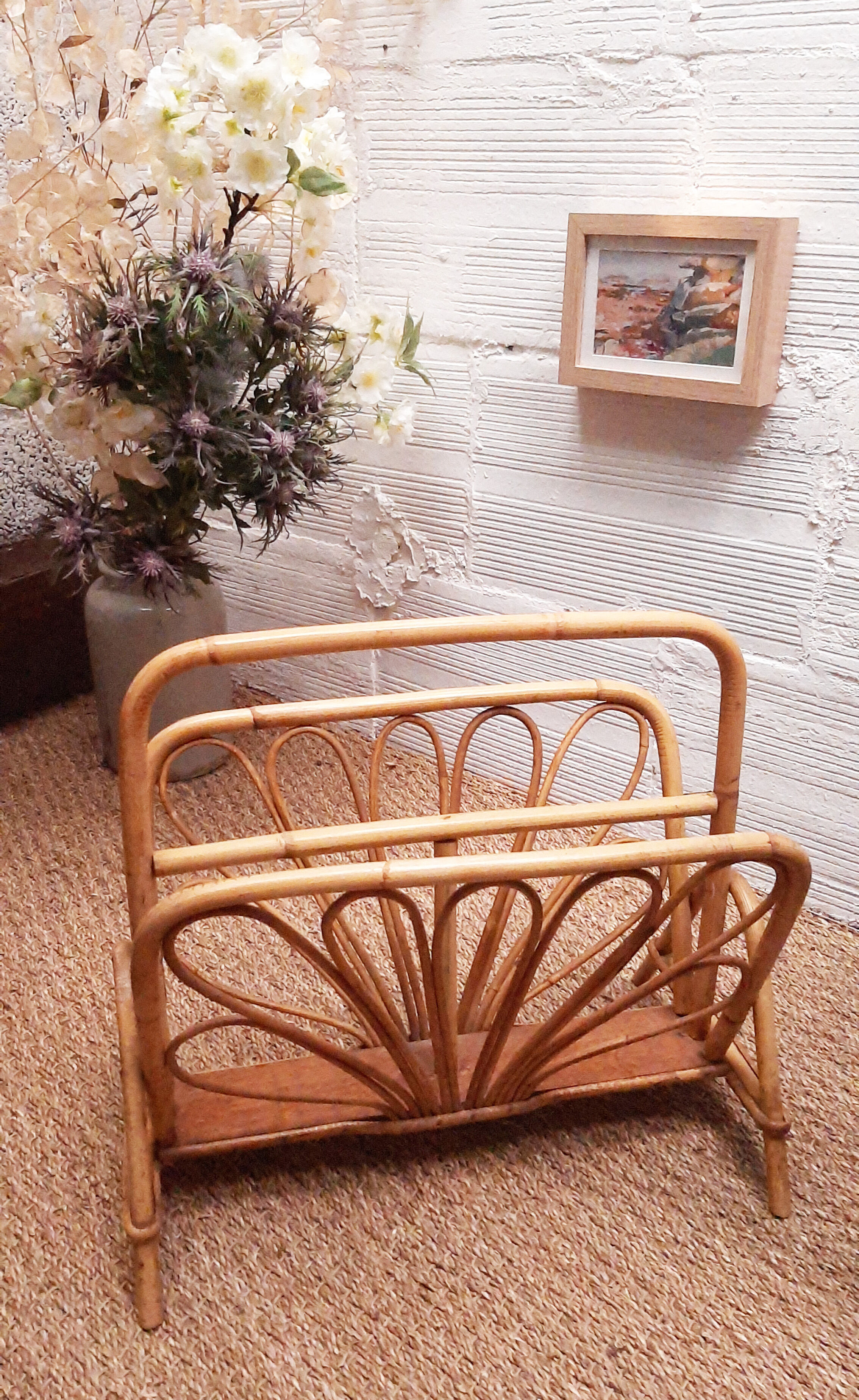 Porte-revue rotin vintage année 60 70