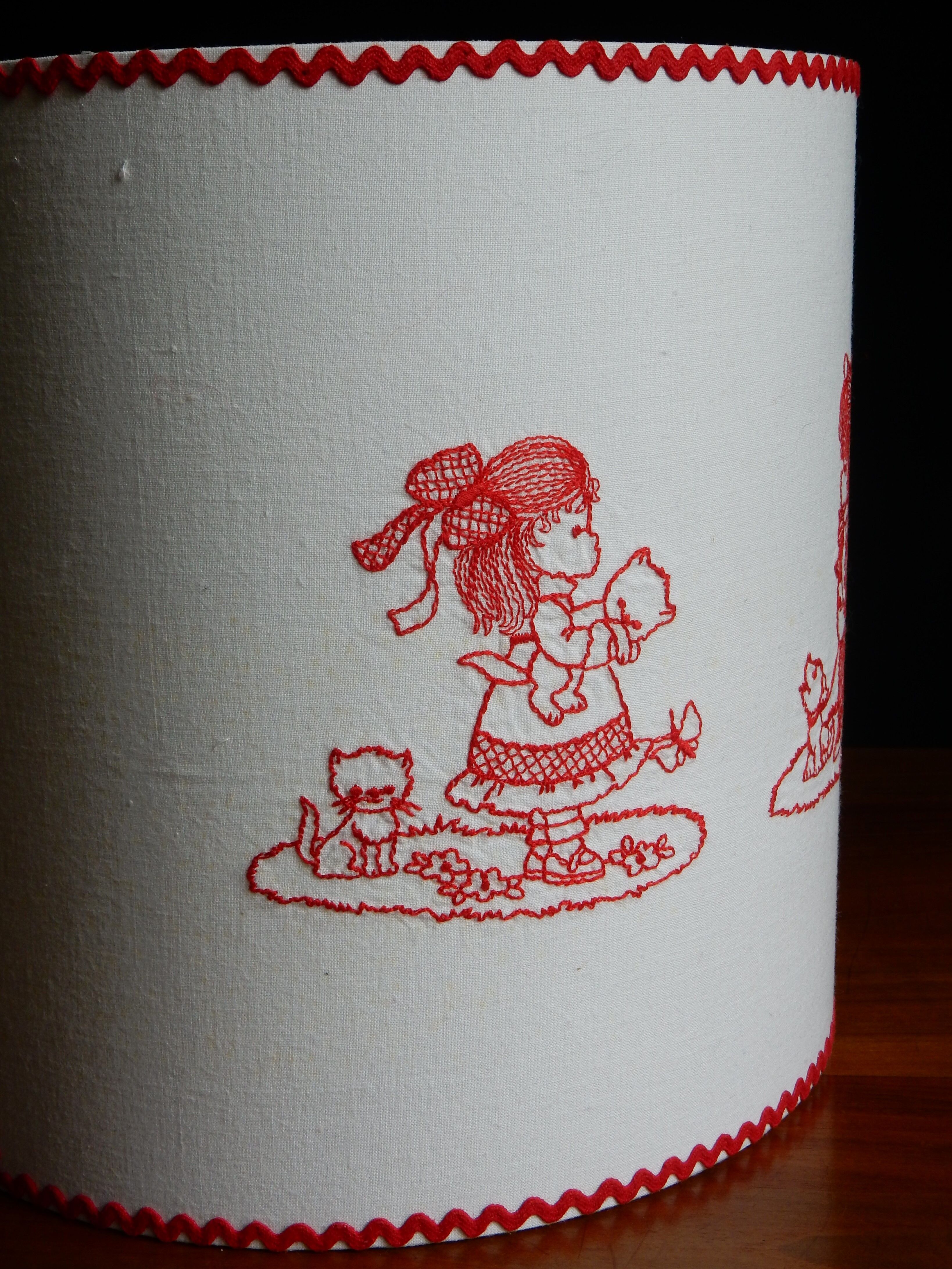 Wall lamp childish red embroidery 80s