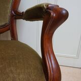 Mahogany Napoleon III Armchair with Carved Grapes  Decoration on Top, 1870s