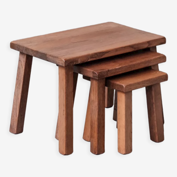 Set of three mid-century oak nesting tables