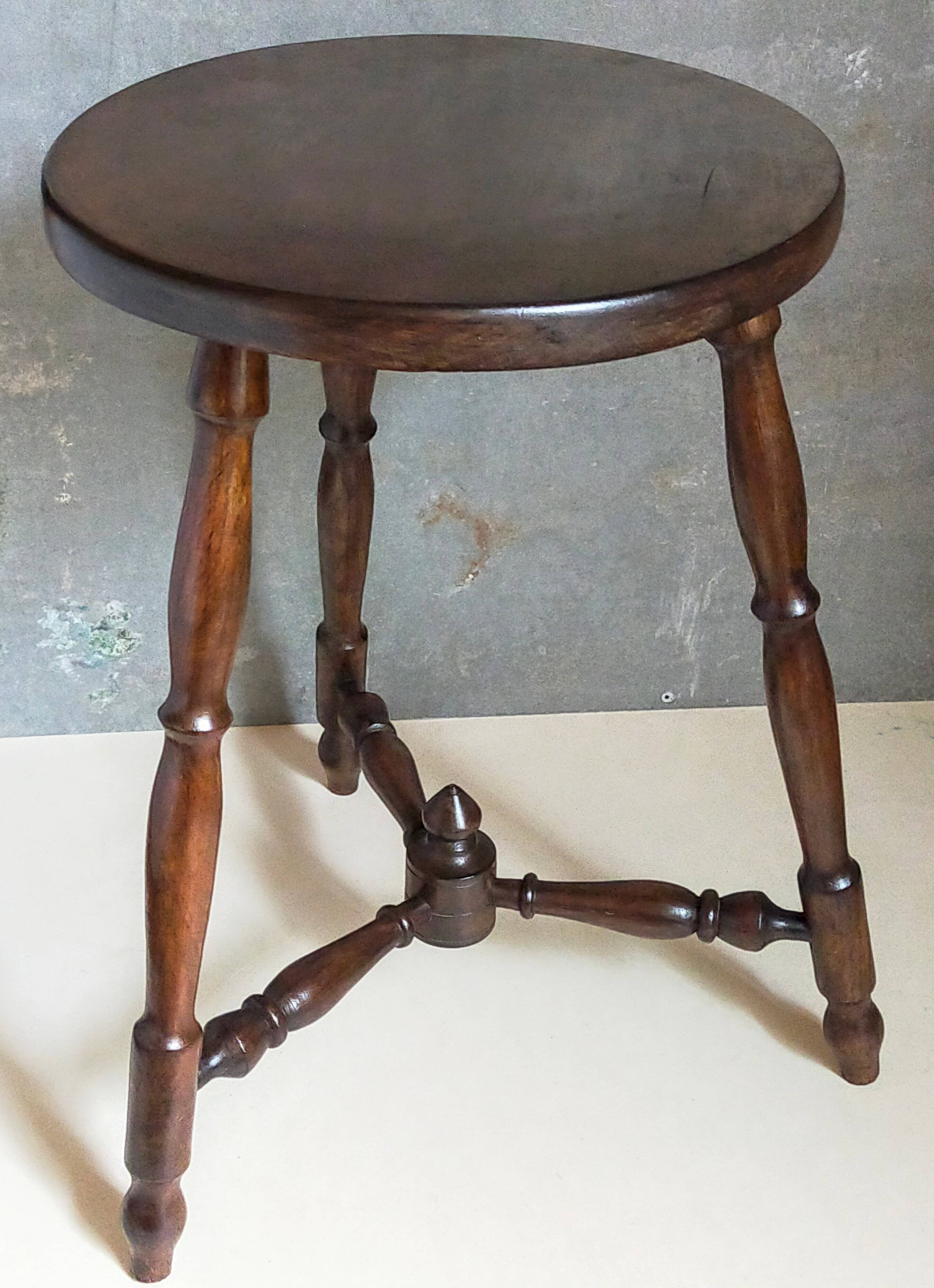Vintage turned solid wood tripod stool