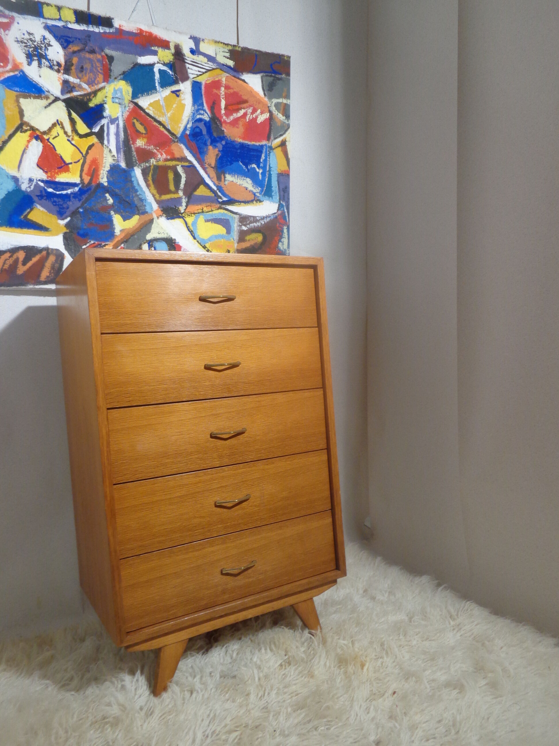 Commode chiffonnier vintage des années 60 bois clair