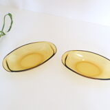 Amber glass rectangular raviers, Vereco, vintage
