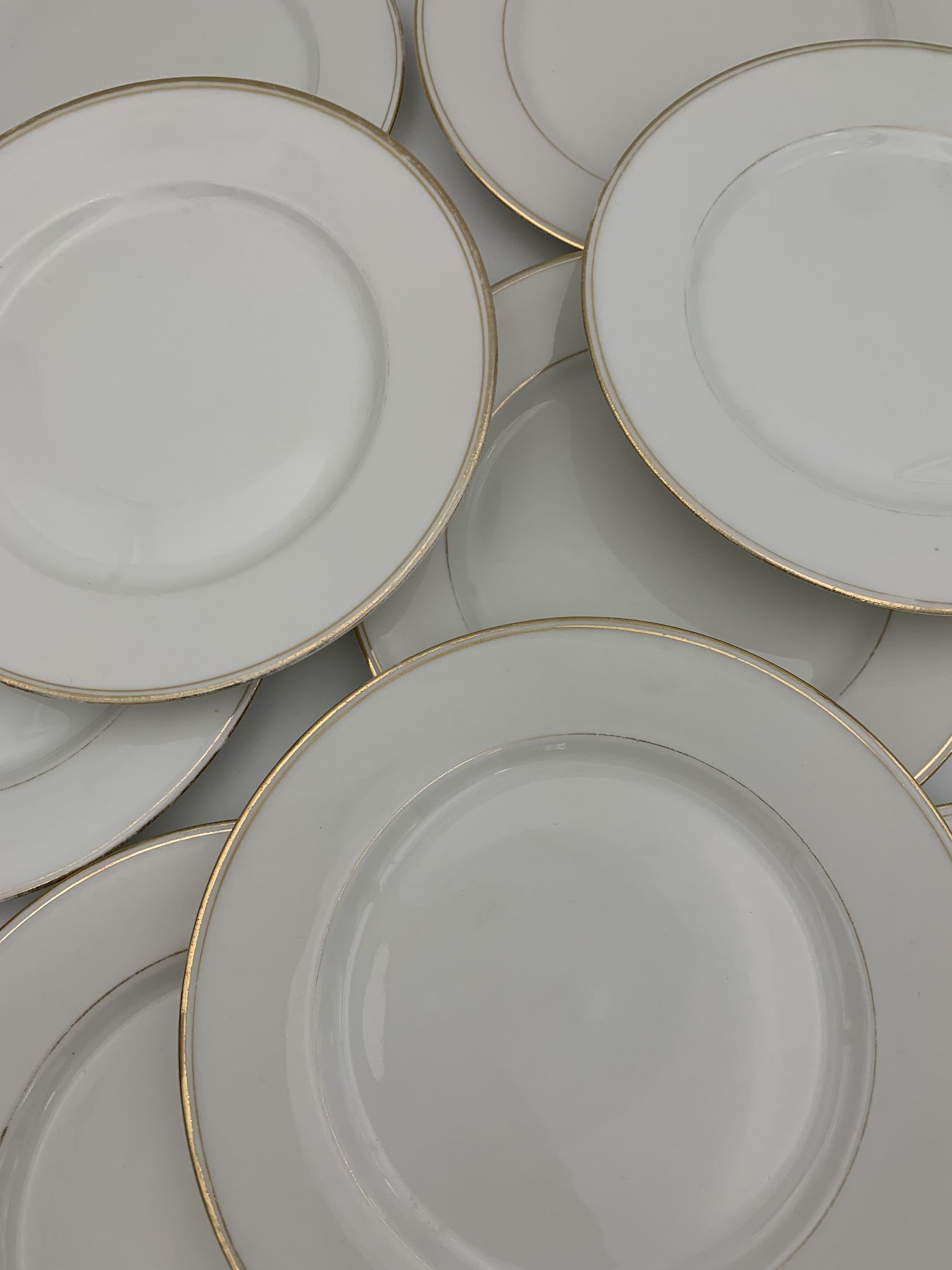 9 antique dessert plates white and gold porcelain from limoges william guerin - circa 1900