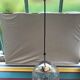 Suspension ancienne boule verre & inclusions blanches + support chrome vintage