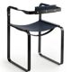 Armchair, smoked black steel and navy blue leather, contemporary style.
