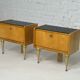 Pair of bedside tables in wood, brass and black glass top