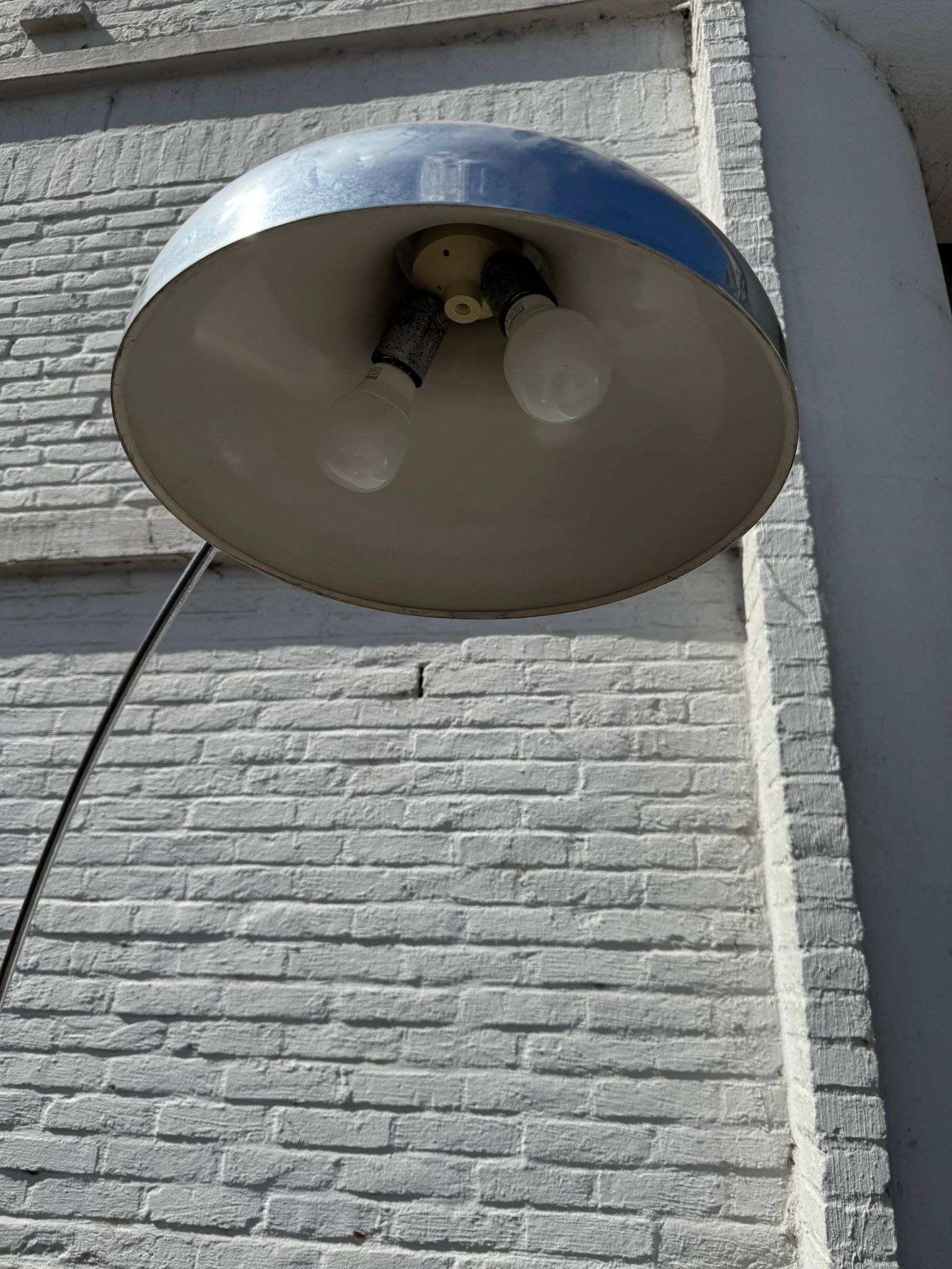 Oversized White Marble & Chrome Arc Floor Lamp — 1970s Italian Aluminum Dome