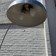 Oversized White Marble & Chrome Arc Floor Lamp — 1970s Italian Aluminum Dome