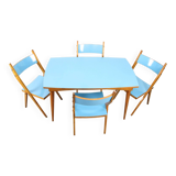 Mid-century Italian Wooden Dining Set of 5 in Blue