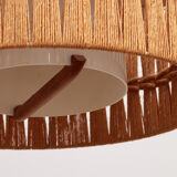 Vintage Temde Hanging Lamp with Teak and Raffia 1960s Germany.