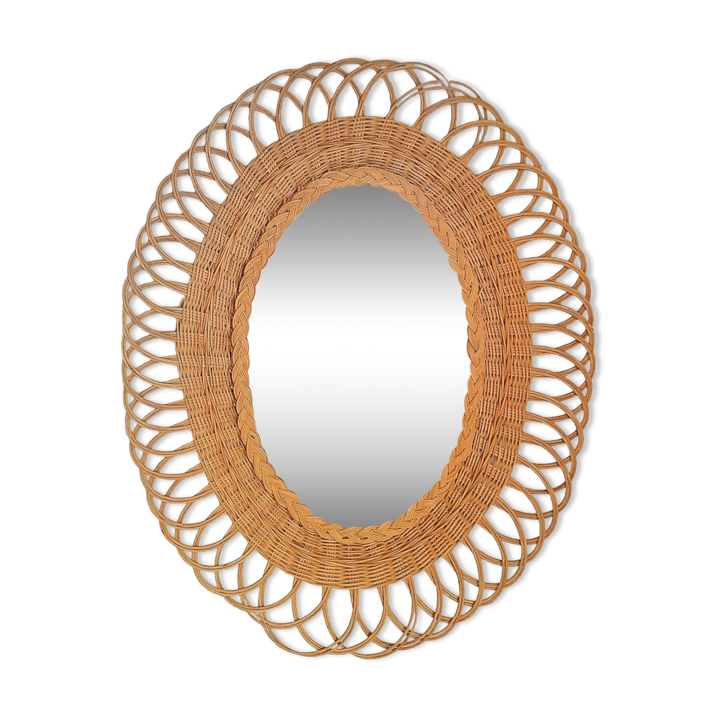 Oval woven wicker mirror 60s
