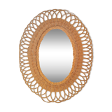 Oval woven wicker mirror 60s