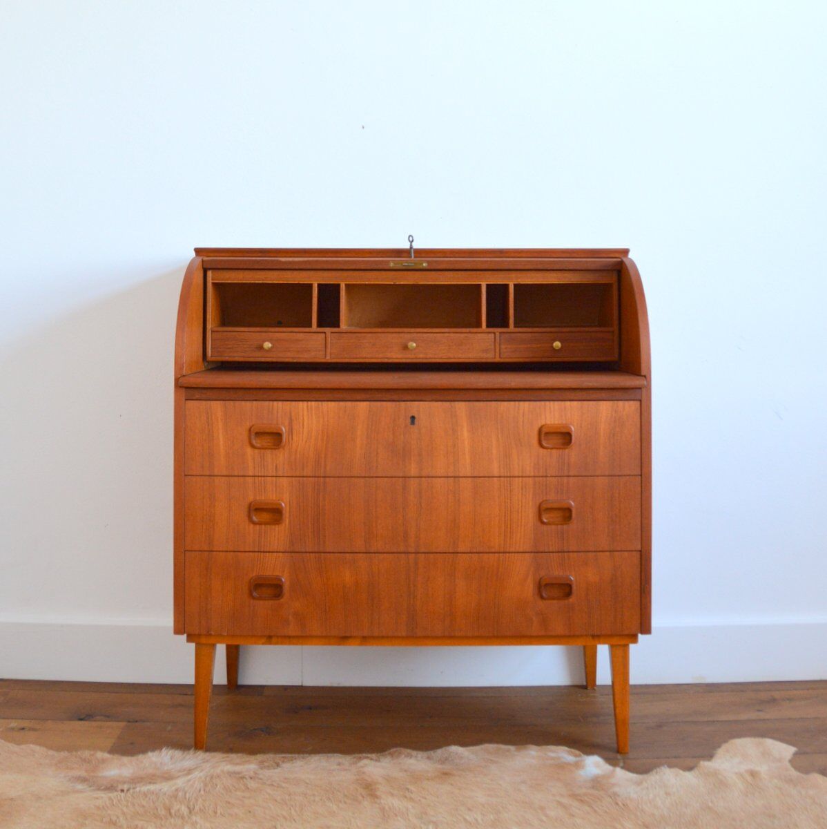 Swedish secretary sliding tray teak 1950s