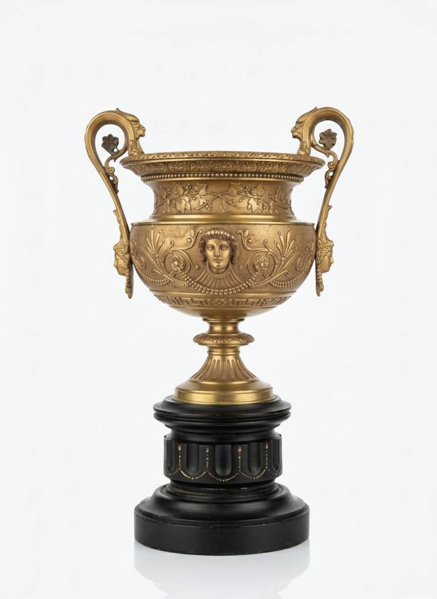 Cassolette Centrepiece in gilded bronze, 19th century Barbedienne style.