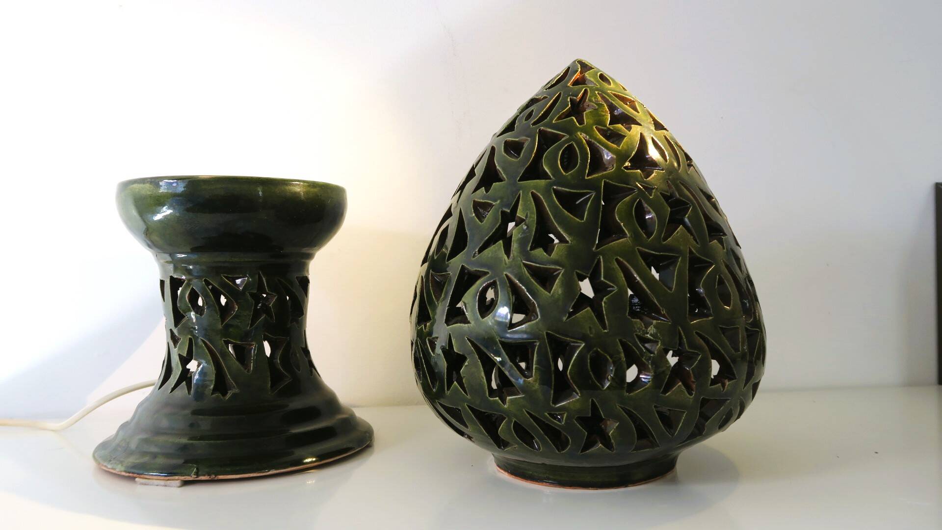 Large 1980s lamp, openwork ceramic