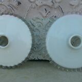 2 old white opaline serrated lampshades