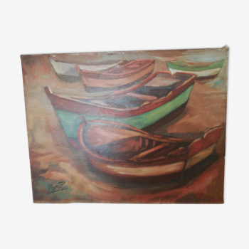 Oil on canvas boat