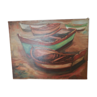 Huile sur toile bateau