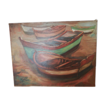 Huile sur toile bateau