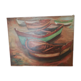 Oil on canvas boat