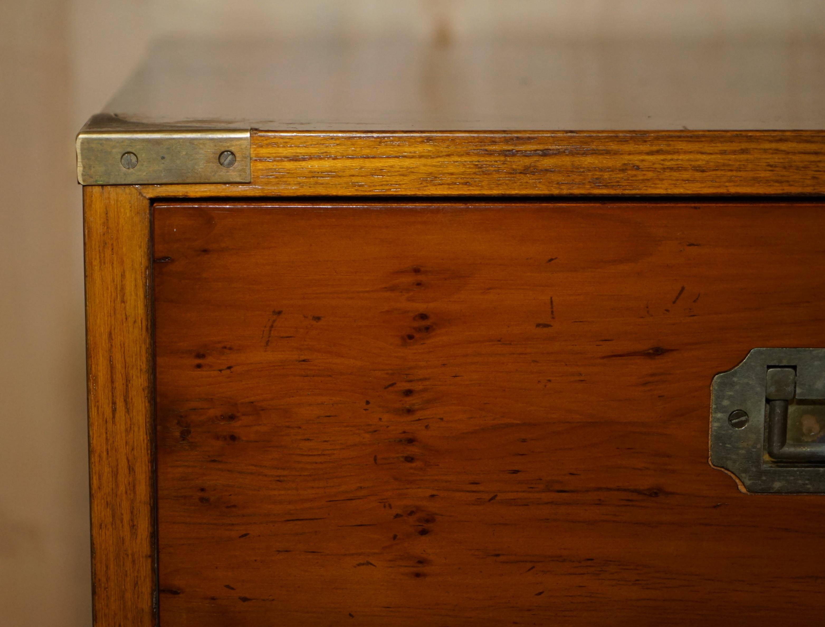 Vintage military campaign chest of drawers in burr yew wood.