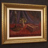 Tableau huile sur nature morte en masonite signé daté 1942