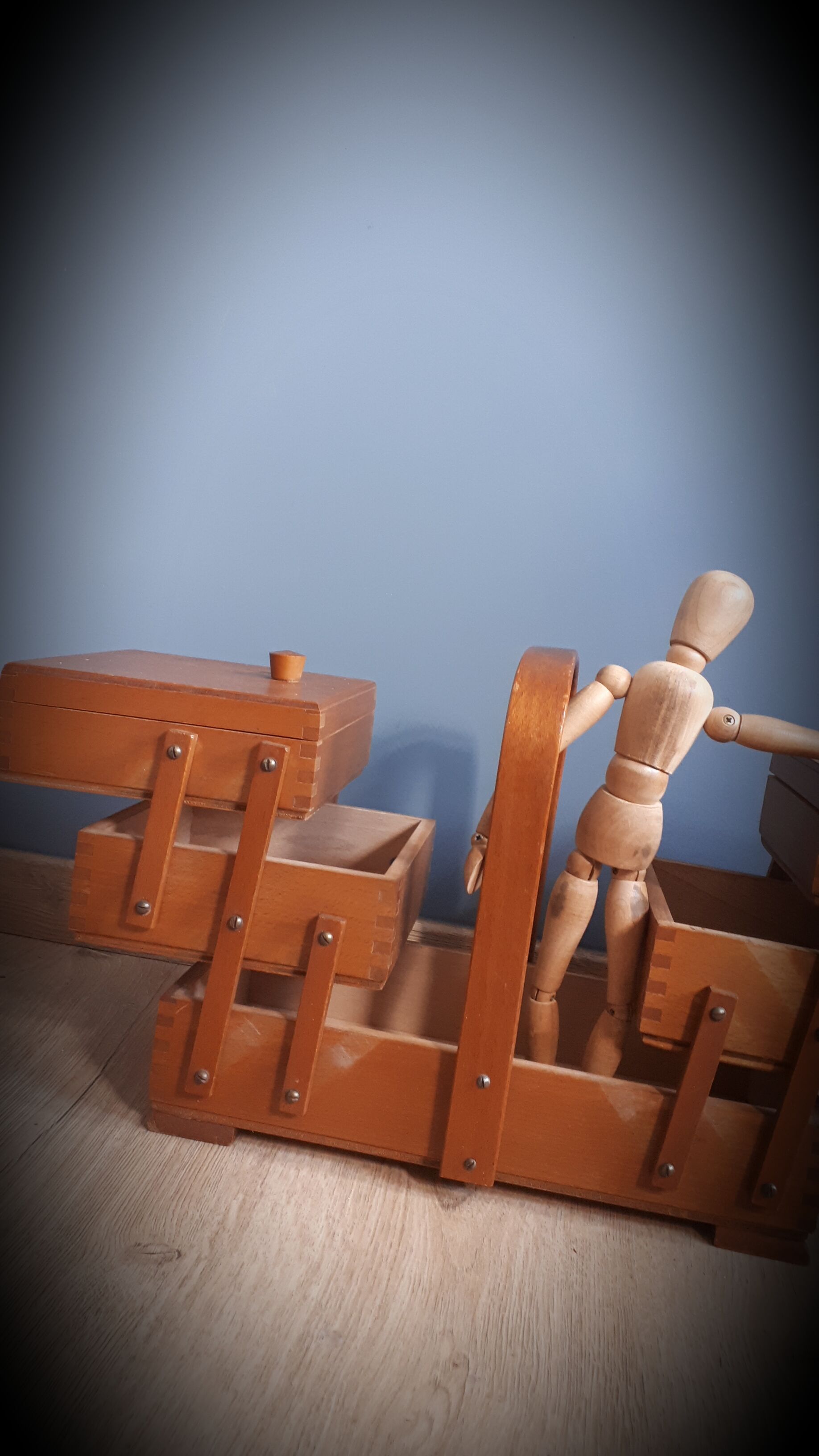 Wooden sewing basket